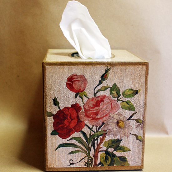 Shabby chic rose natural reversible tissue box cover