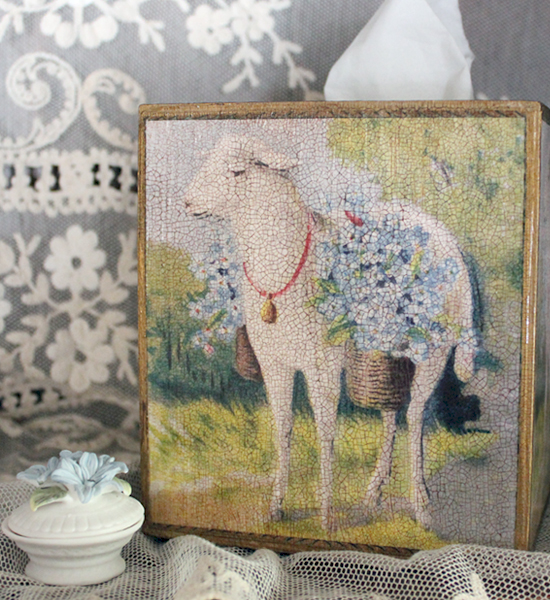 Lamb with Flower Basket Tissue Box Cover