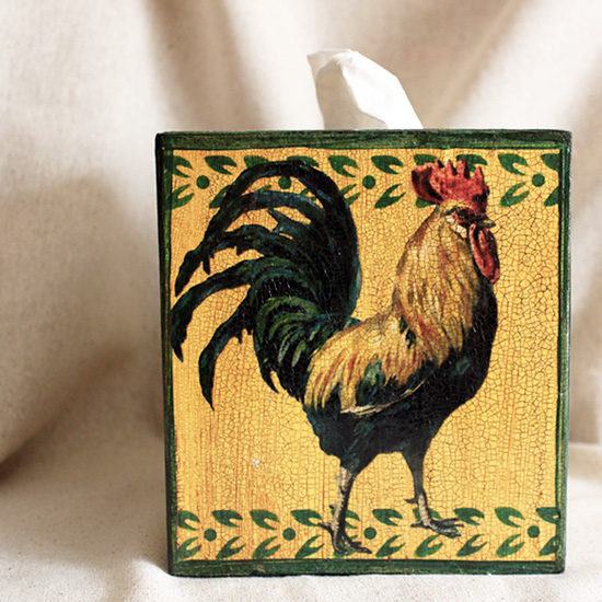 Rooster Country French Green Tissue Box Cover