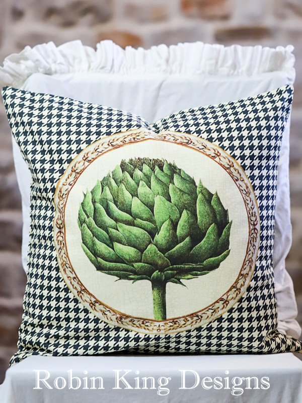 Artichoke on Black Houndstooth 18 Inch Pillow Cover