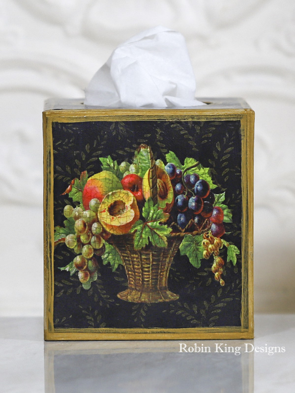 Basket of Fruit Tissue Box Cover Black