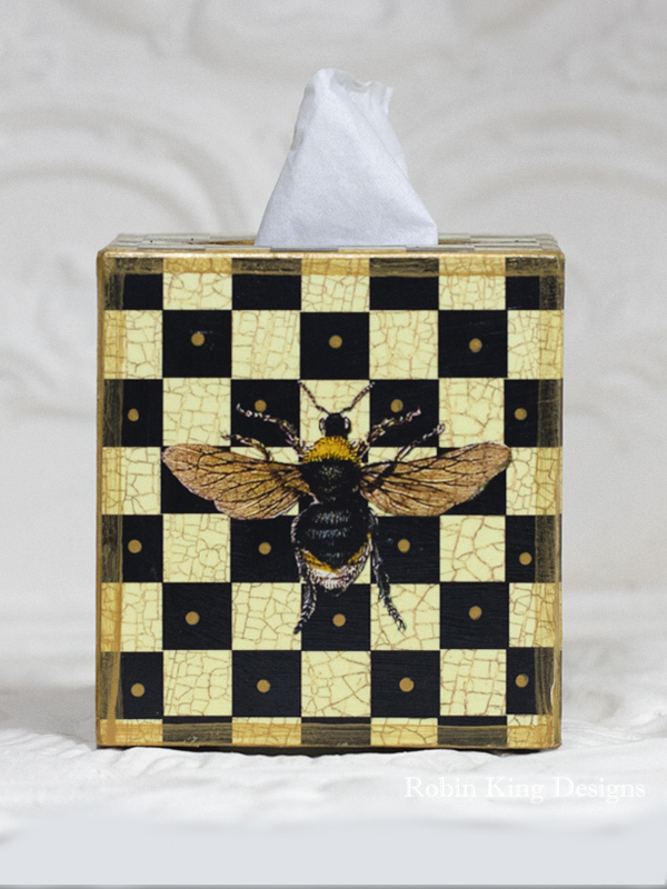 Bee with Cream and Black Checks Tissue Box Cover