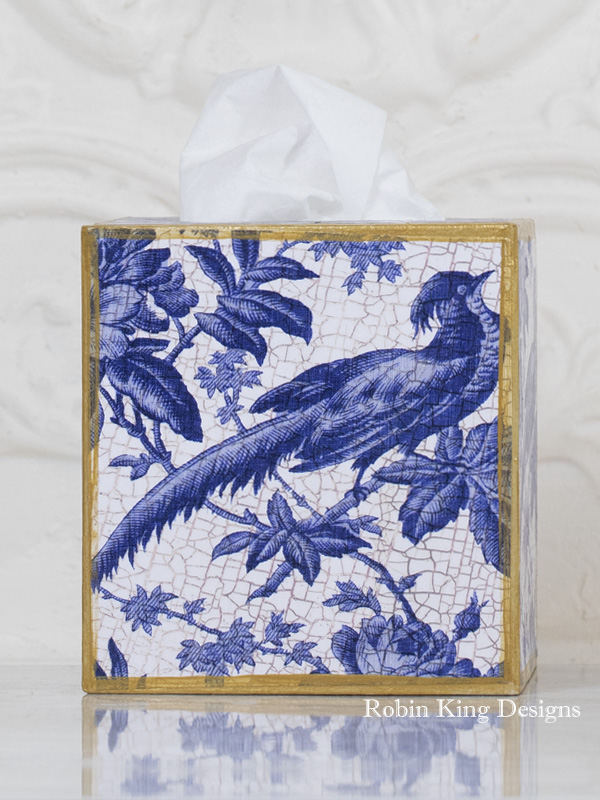 Bird Blue and White Toile Tissue Box Cover