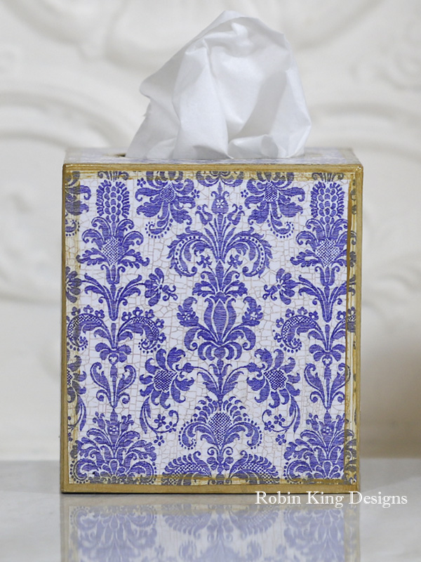 Blue Damask Tissue Box Cover