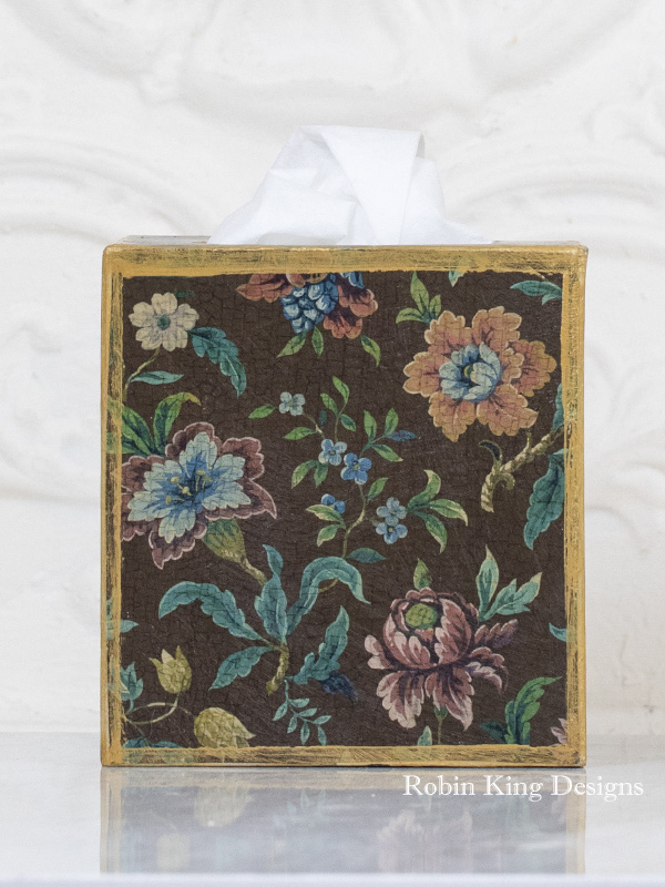 Floral Pattern on Brown Tissue Box Cover