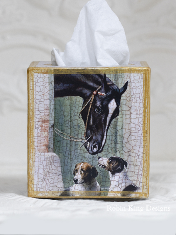 Horse in Stable with Foxhounds Tissue Box Cover