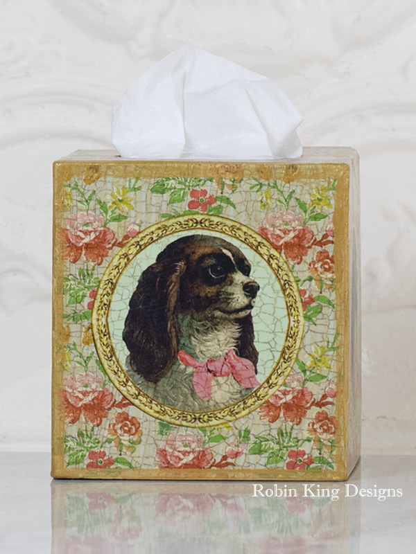 King Charles Spaniel Floral Tissue Box Cover