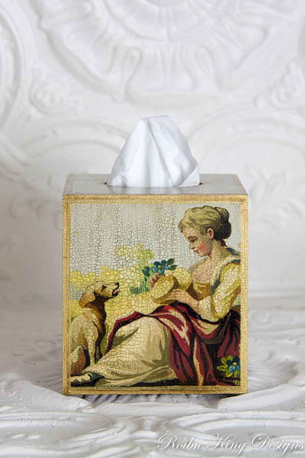 Lady with Dog Tissue Box Cover