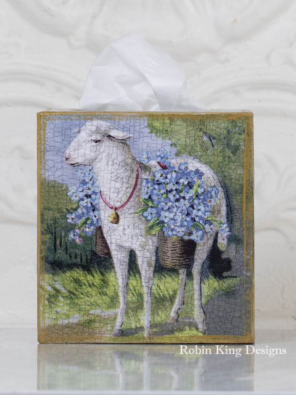 Lamb with Flower Baskets Tissue Box Cover