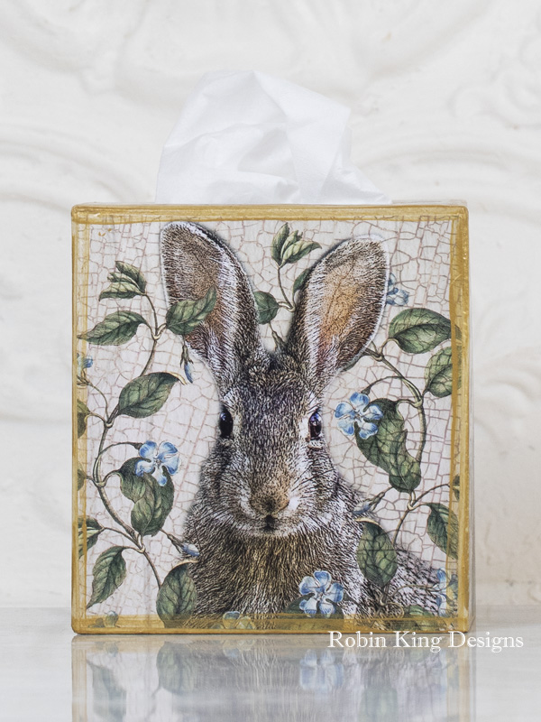 Rabbit with Periwinkle Tissue Box Cover