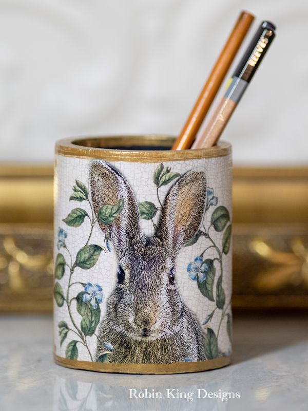 Rabbit with Periwinkle Pencil Holder Round