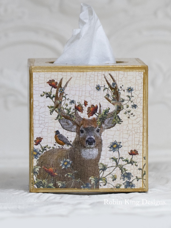 Red the Whitetail Buck with Flowers and a Robin Tissue Box Cover