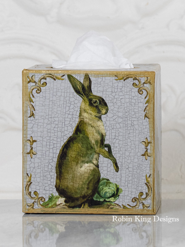 Standing Hare on French Blue Tissue Box Cover