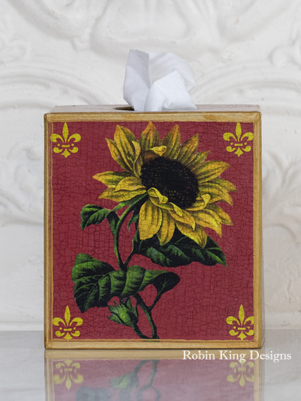 Sunflower on Red Tissue Box Cover
