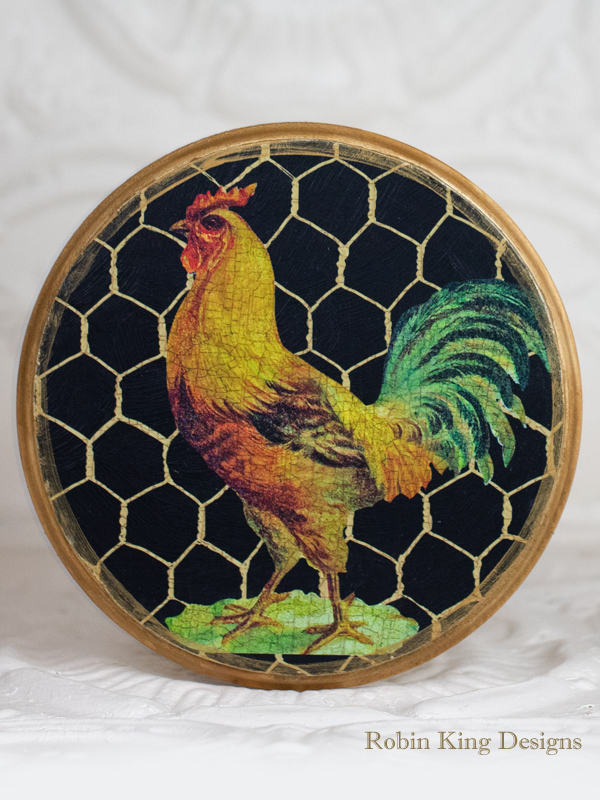 Golden Rooster Wood Plaque 8.5 Inches